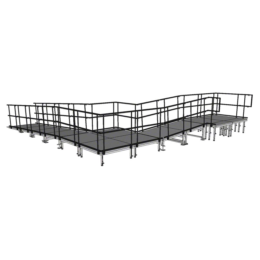 Universal 90-Degree Turn ADA Wheelchair Ramp with Landing for 24" High Stages