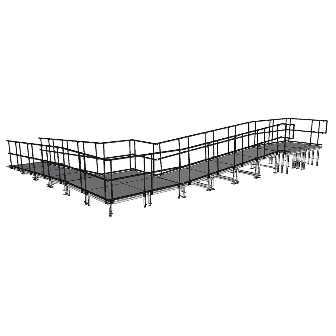 Universal 90-Degree Turn ADA Wheelchair Ramp with Landing for 32" High Stages