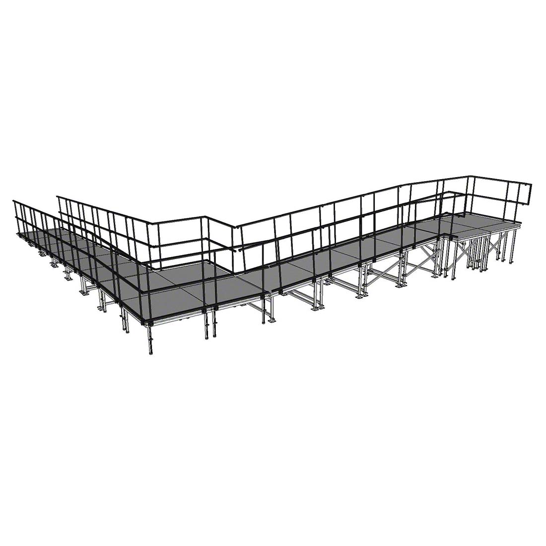 Universal 90-Degree Turn ADA Wheelchair Ramp with Landing for 40" High Stages