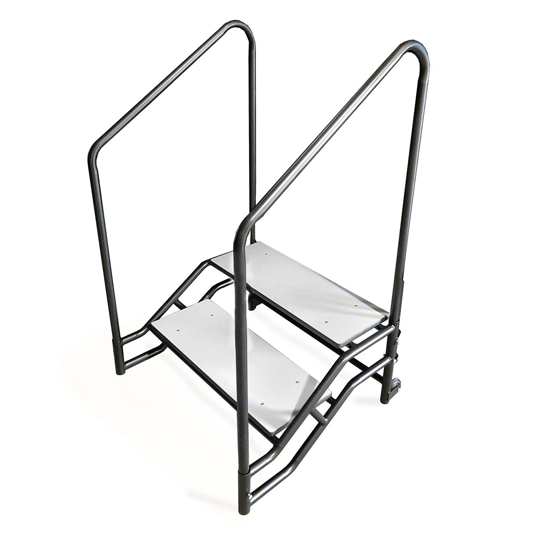 Midwest Folding 2-Step Fixed Stairs with Handrails & Wheels for 24" Height Mobile Stage