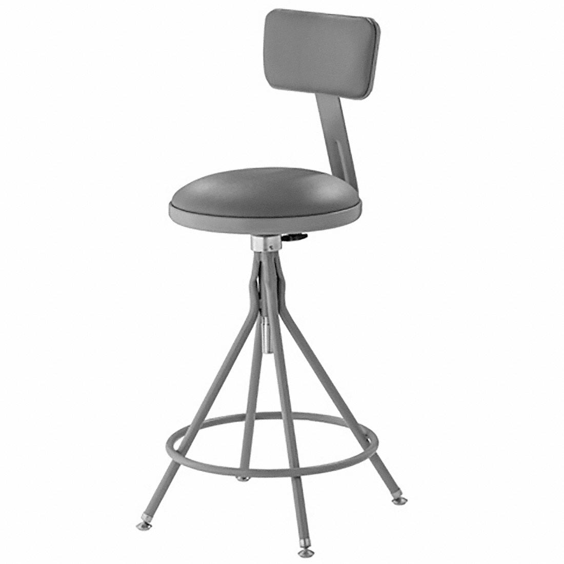 National Public Seating 6524HB Grey Vinyl Padded Swivel Science Lab Stool with Backrest