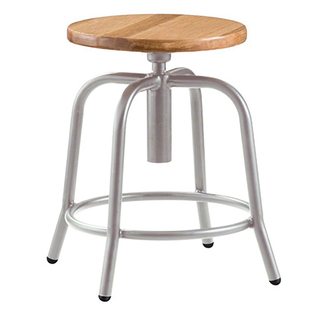 National Public Seating 19"-25" Height Adjustable Swivel Stool, Oak Wood Seat/Grey Frame