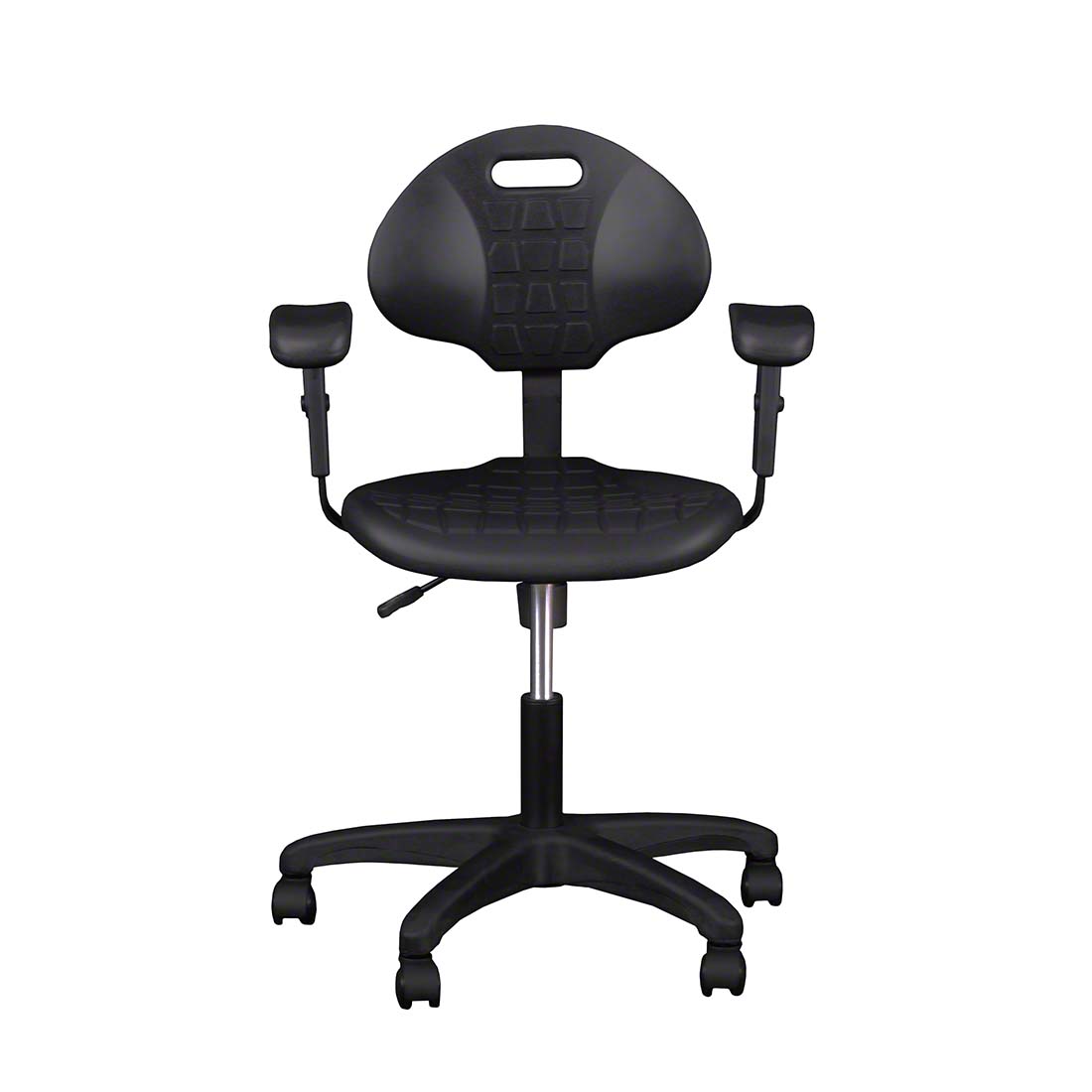 National Public Seating 6716HB-A Black Polyurethane Task Chair with Arms, 16"-21" Height