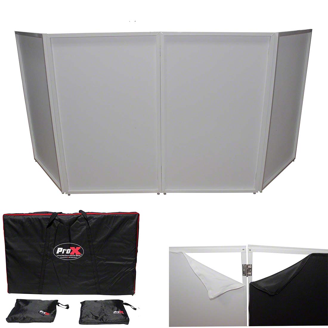 ProX Collapse and Go DJ Facade Package with 4-Panel White Frame