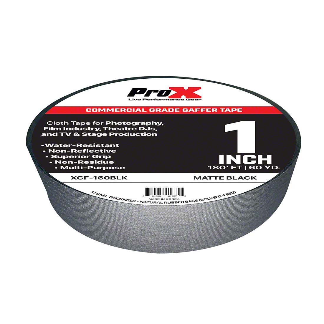 ProX GaffX 1-Inch x 60-Yard Gaffers Tape, Matte Black