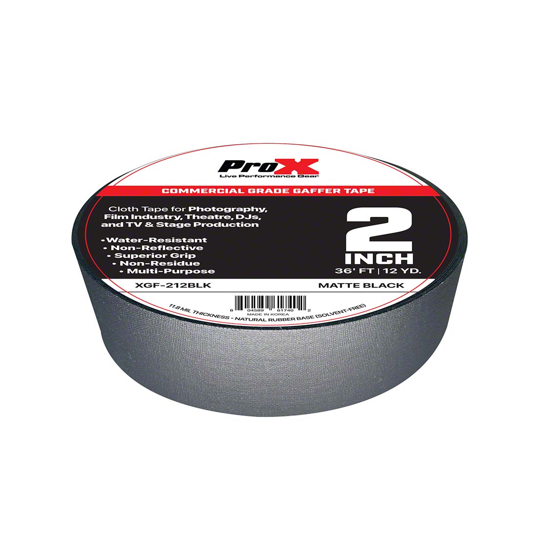 ProX GaffX 2-Inch x 12-Yard Gaffers Tape, Matte Black