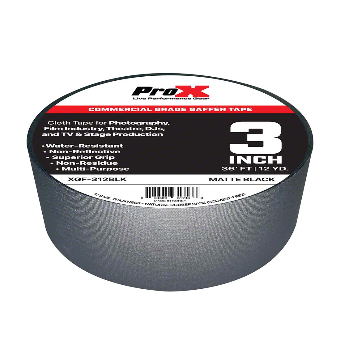 ProX GaffX 3-Inch x 12-Yard Gaffers Tape, Matte Black