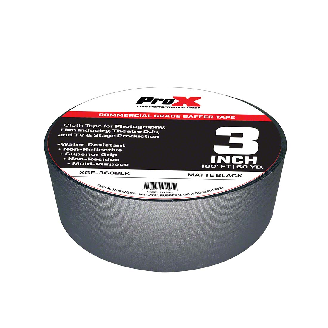 ProX GaffX 3-Inch x 60-Yard Gaffers Tape, Matte Black