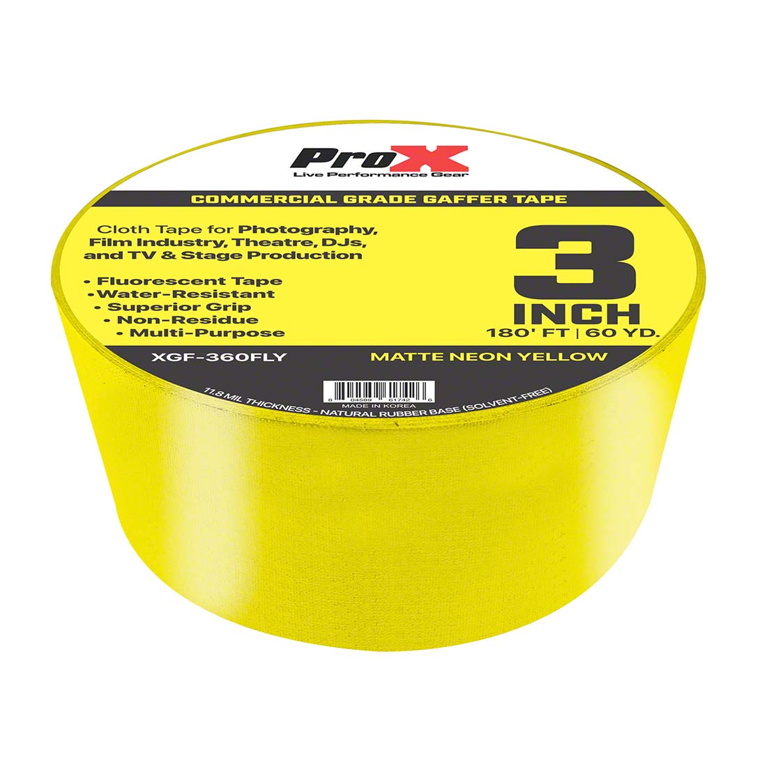 ProX GaffX 3-Inch x 60-Yard Gaffers Tape, Fluorescent Yellow