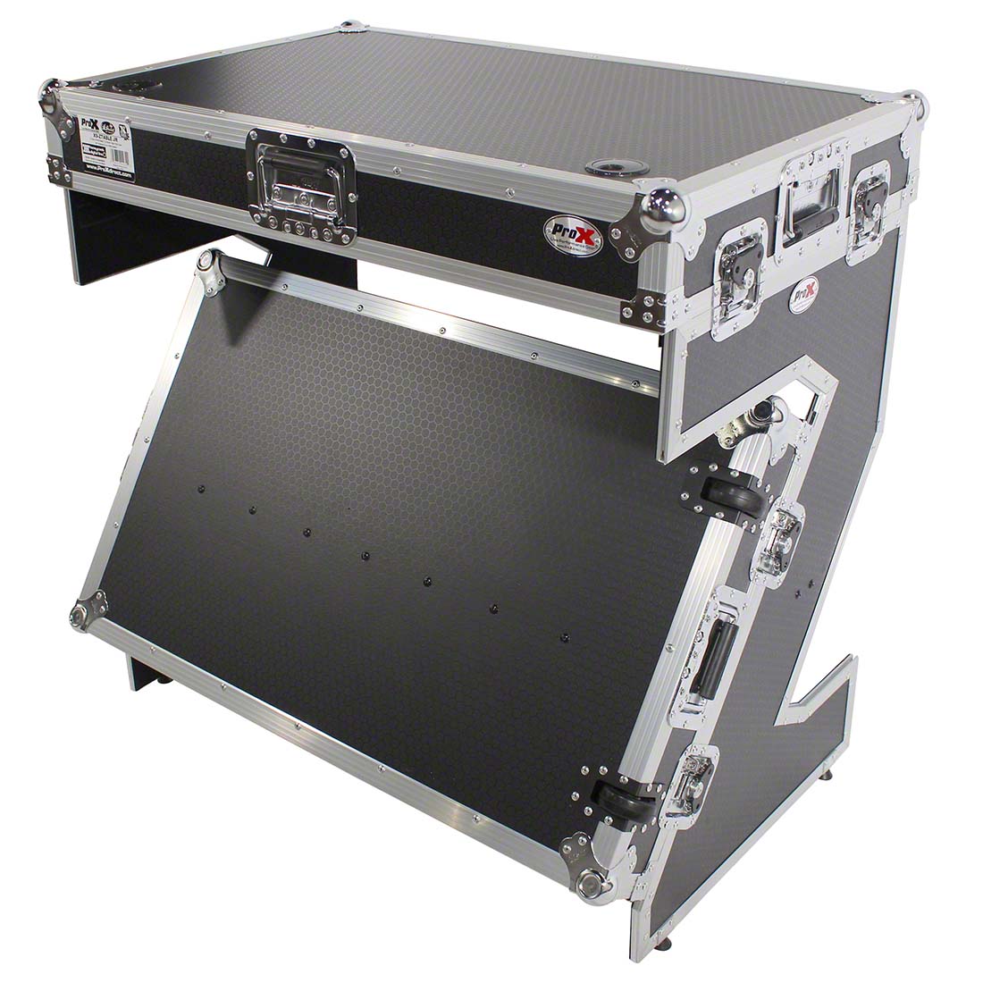 ProX Z-Table Junior Folding DJ Mobile Workstation, Flight Case Style with Wheels, Black/Aluminum PRX-XS-ZTABLEJR