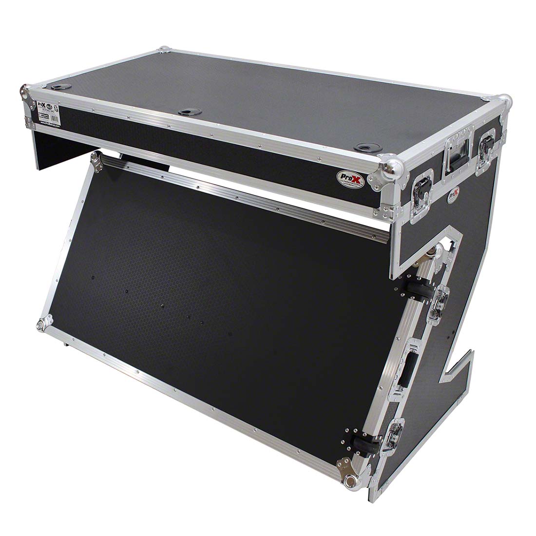 ProX Z-Table Folding DJ Mobile Workstation, Flight Case Style with Wheels, Black/Aluminum PRX-XS-ZTABLE