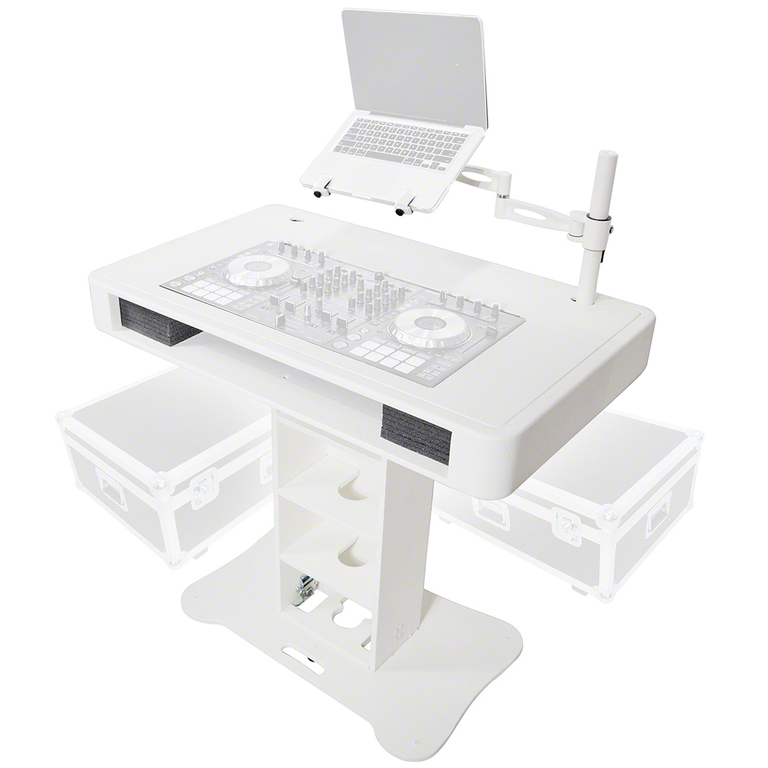 ProX Control Tower DJ Podium with Road Cases (for Pioneer DDJ-REV7, XDJ-XZ, FLX10 & Rane 4), White Finish PRX-XZF-DJCTWCASE