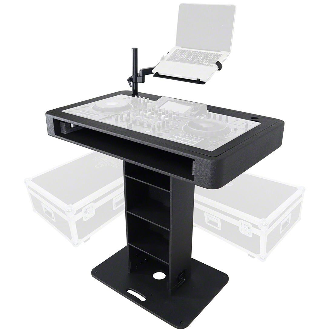 ProX Control Tower DJ Podium with Road Cases (for Pioneer DDJ-REV7, XDJ-XZ, FLX10 & Rane 4), Black Finish