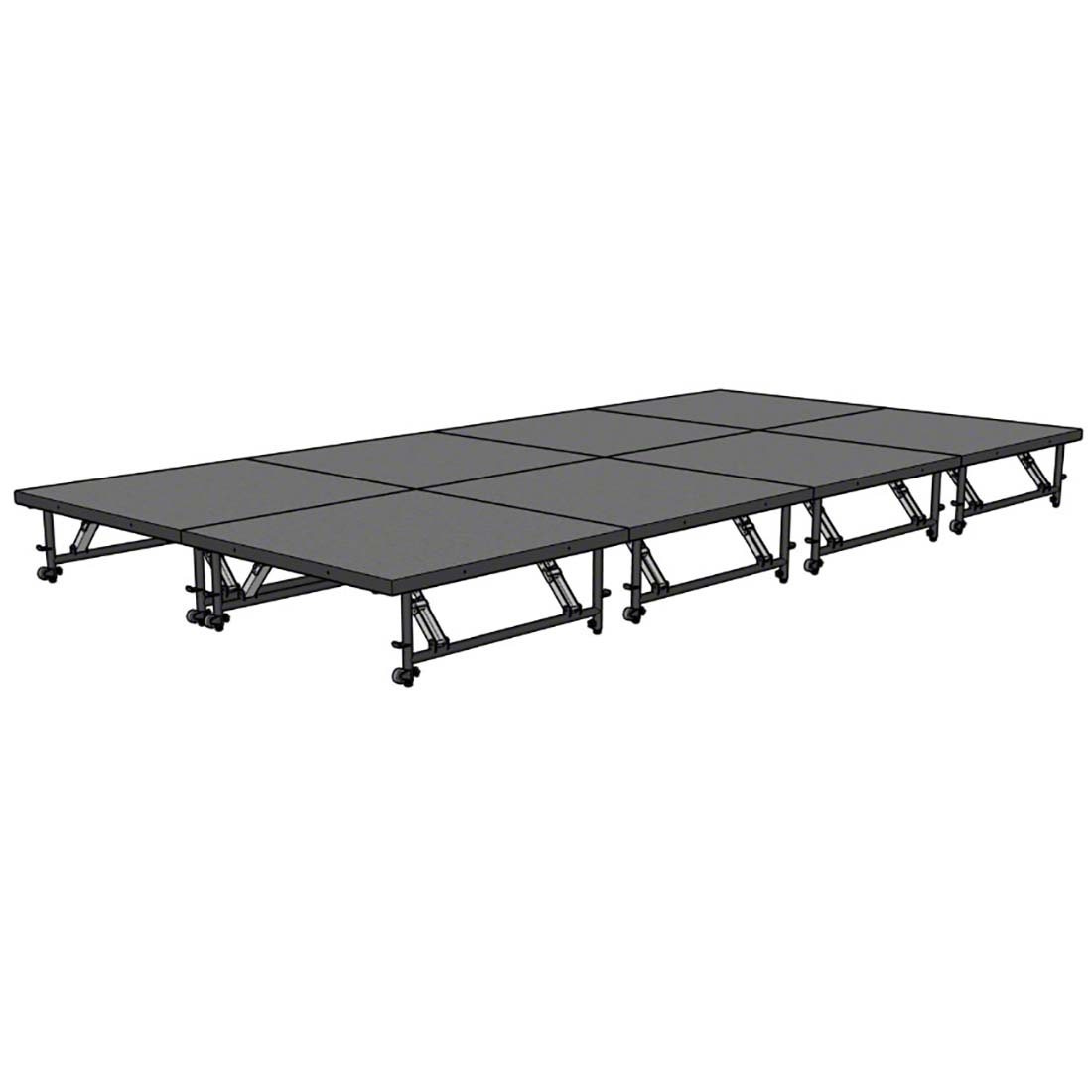 Staging 101 8'x16' Portable Stage with Wheels, 16"-24" High (4'x4' Units)