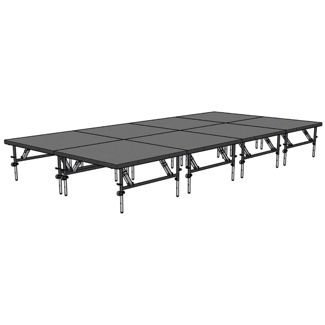 Staging 101 8'x16' Portable Stage with Wheels, 24"-32" High (4'x4' Units)