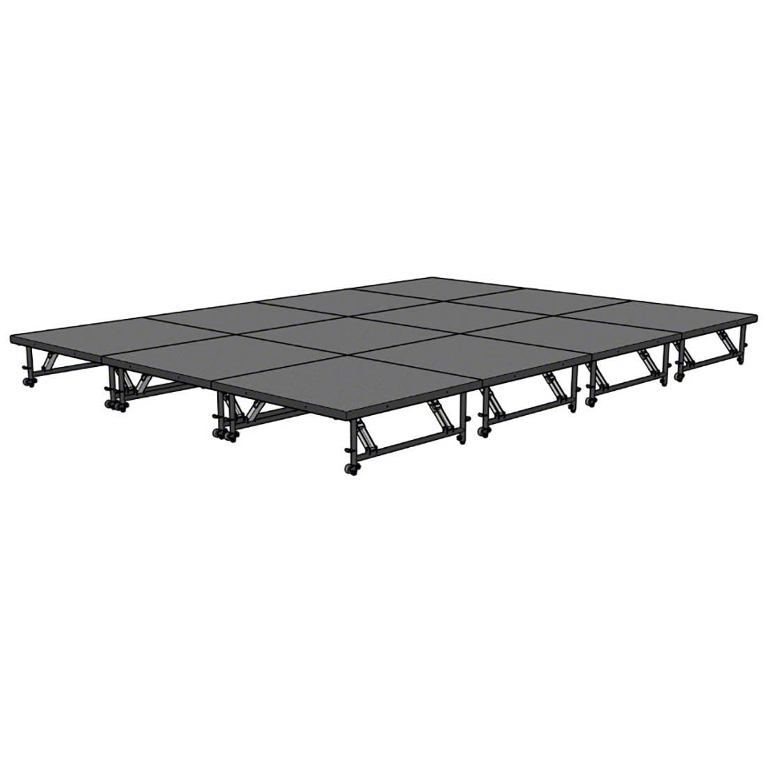 Staging 101 12'x16' Portable Stage with Wheels, 16"-24" High (4'x4' Units)