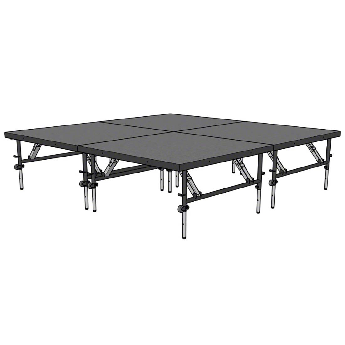 Staging 101 8'x8' Portable Stage with Wheels, 24"-32" High (4'x4' Units)